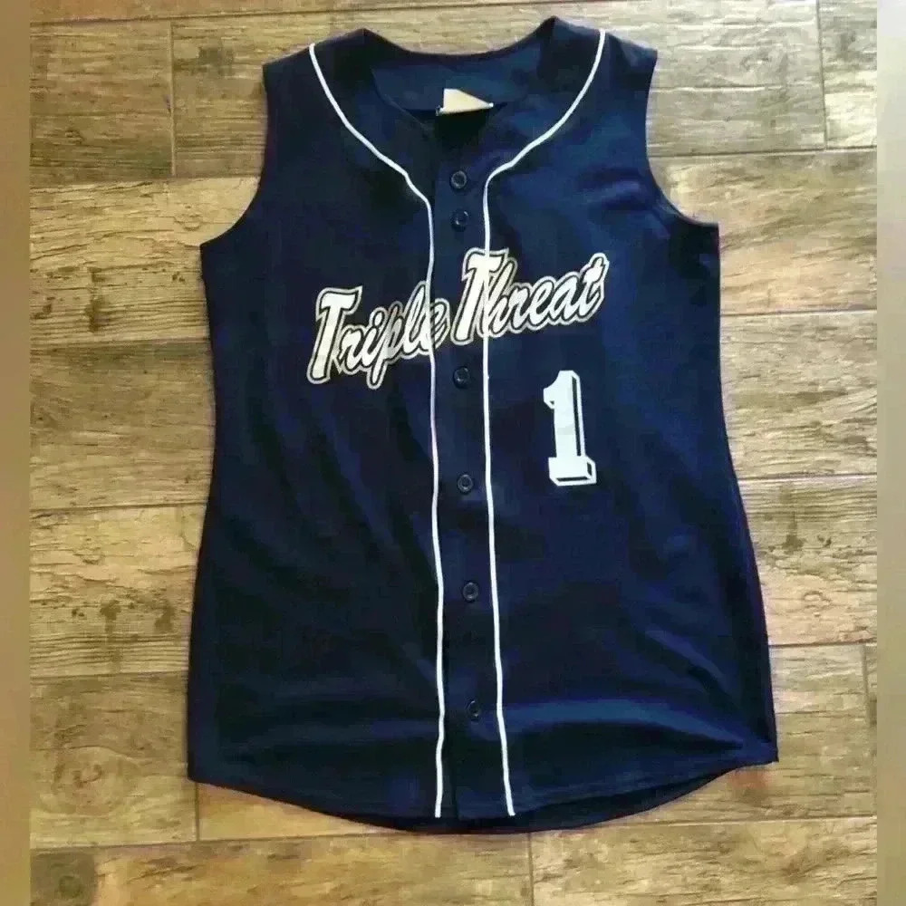 Vtg baseball softball local league dark blue white baseball jersey men Small
